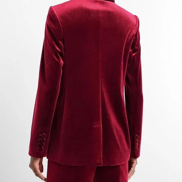 Express Red-Burgundy Velvet Sophisticated Double-Breasted Blazer Large